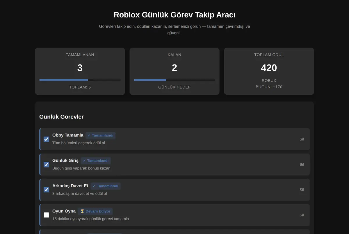 Roblox Günlük Görev Takip Aracı ekran görüntüsü 2