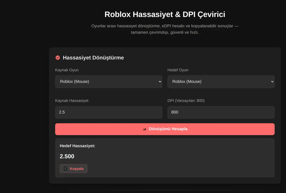 Roblox Hassasiyet & DPI Çevirici ekran görüntüsü