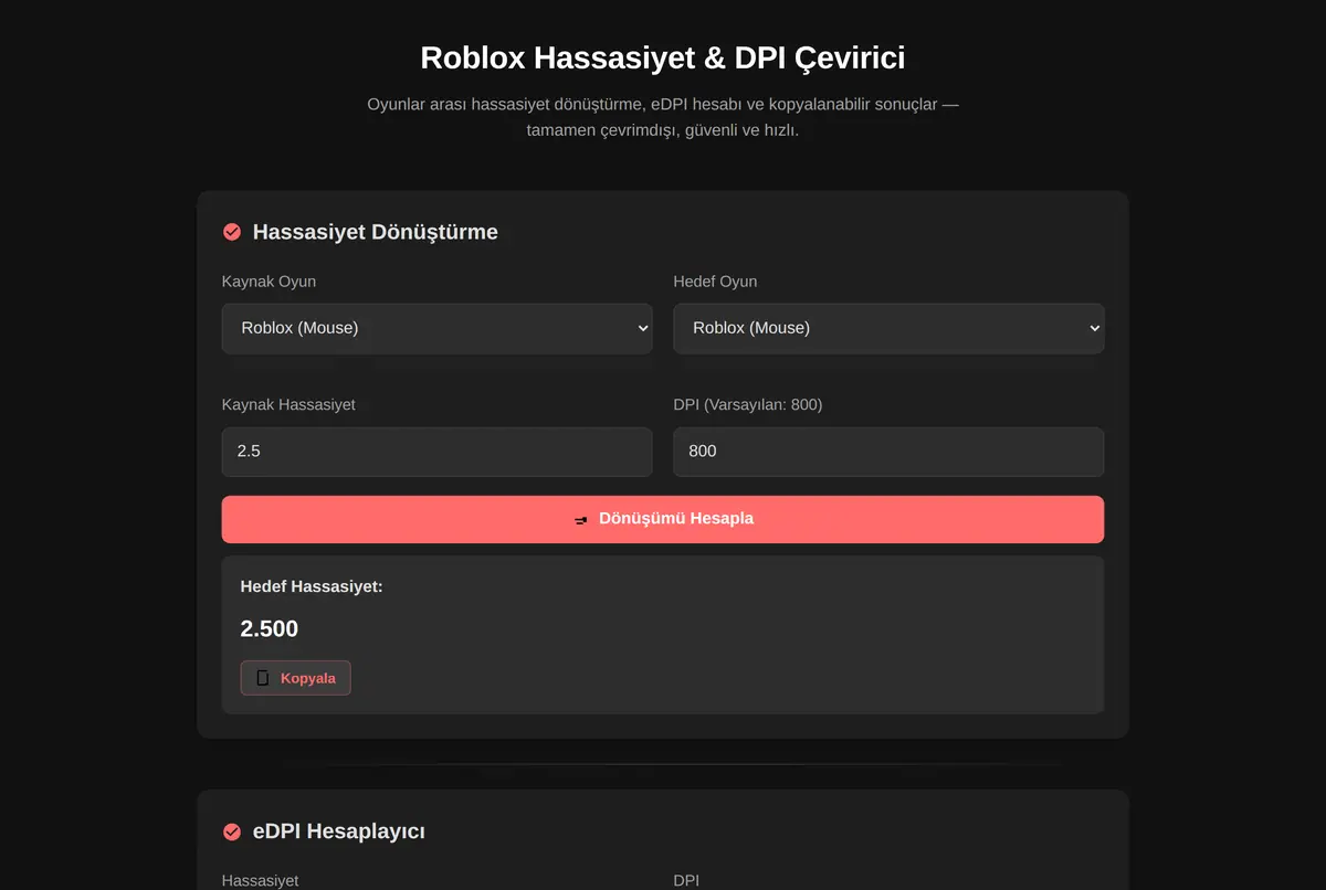 Roblox Hassasiyet & DPI Çevirici ekran görüntüsü 2