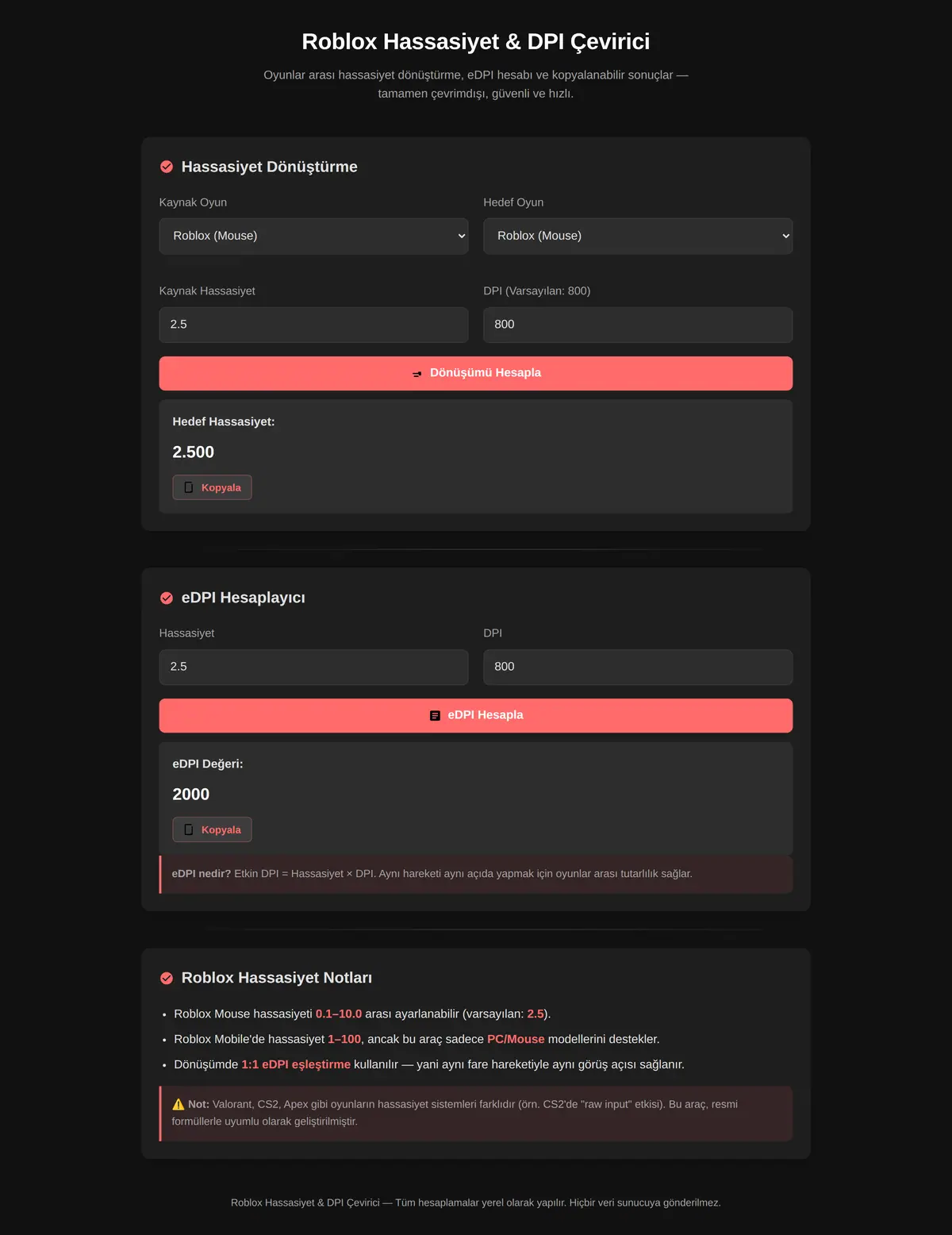 Roblox Hassasiyet & DPI Çevirici ekran görüntüsü 3