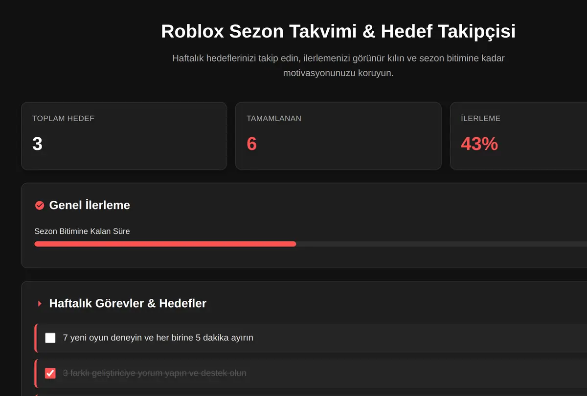 Roblox Sezon Takvimi & Hedef Takipçisi ekran görüntüsü