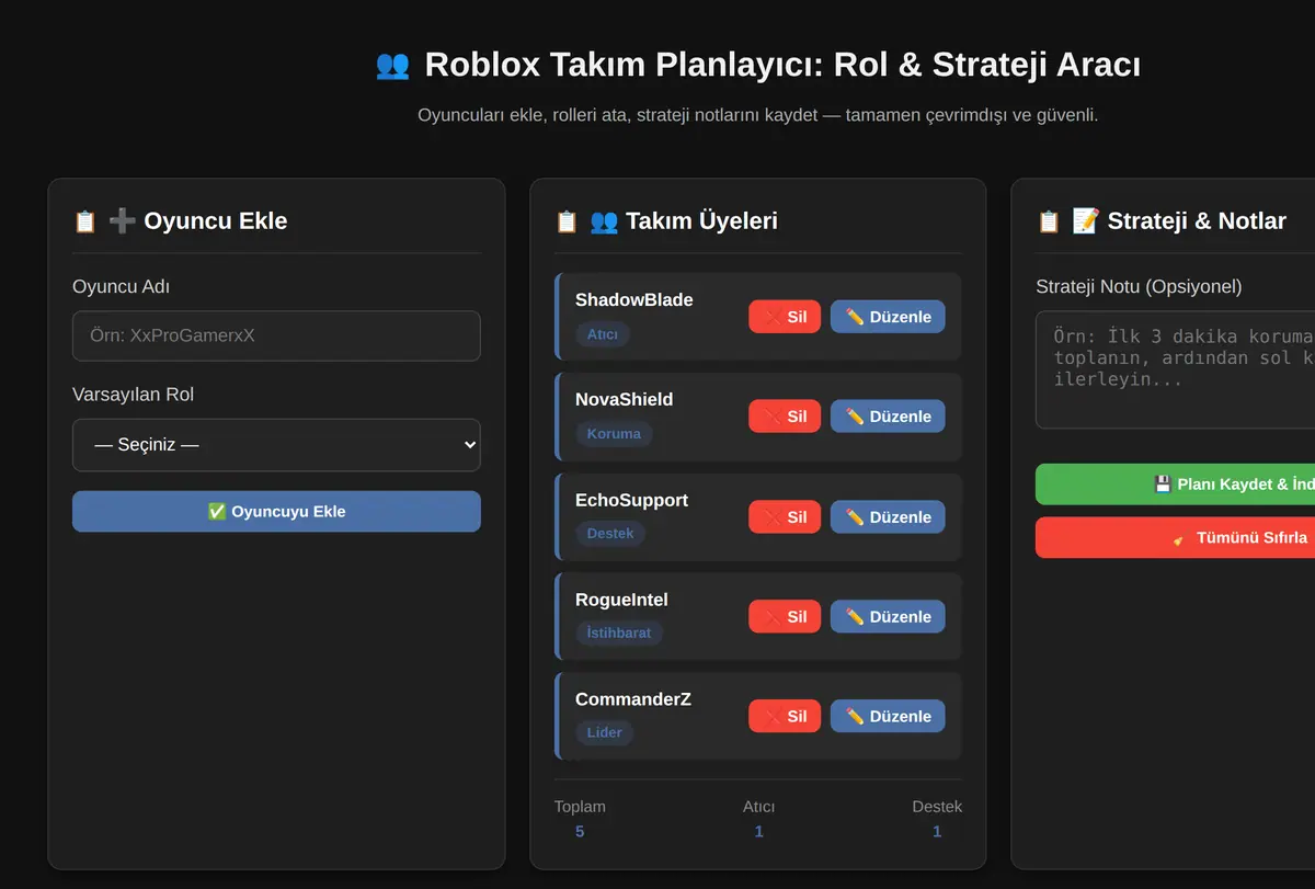Roblox Takım Planlayıcı: Rol & Strateji Aracı ekran görüntüsü