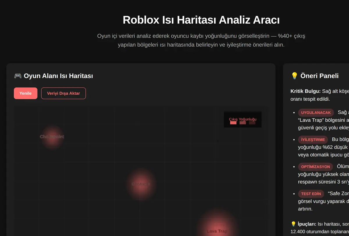 Roblox Isı Haritası Analiz Aracı ekran görüntüsü