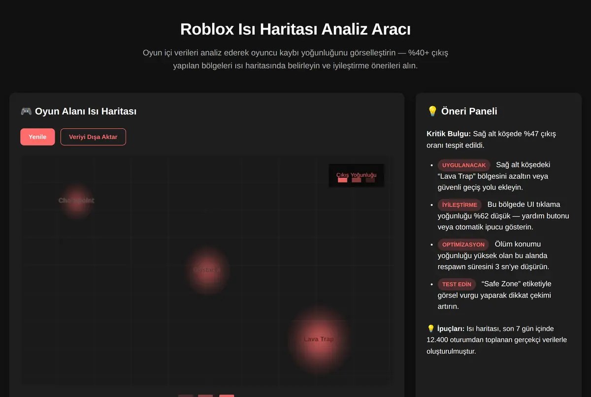 Roblox Isı Haritası Analiz Aracı ekran görüntüsü 2