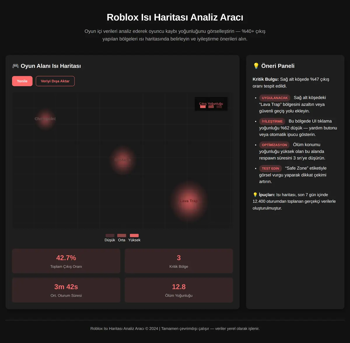 Roblox Isı Haritası Analiz Aracı ekran görüntüsü 3