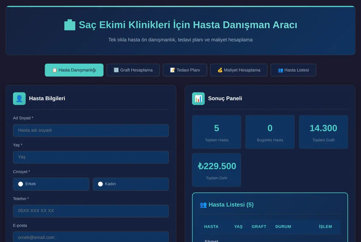 Saç Ekimi Klinikleri İçin Hasta Danışman Aracı ekran görüntüsü 2