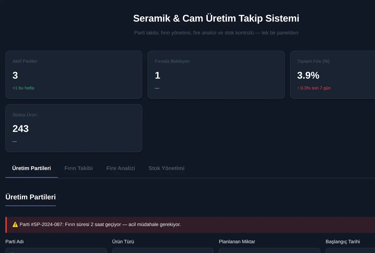Seramik & Cam Üretim Takip Sistemi ekran görüntüsü