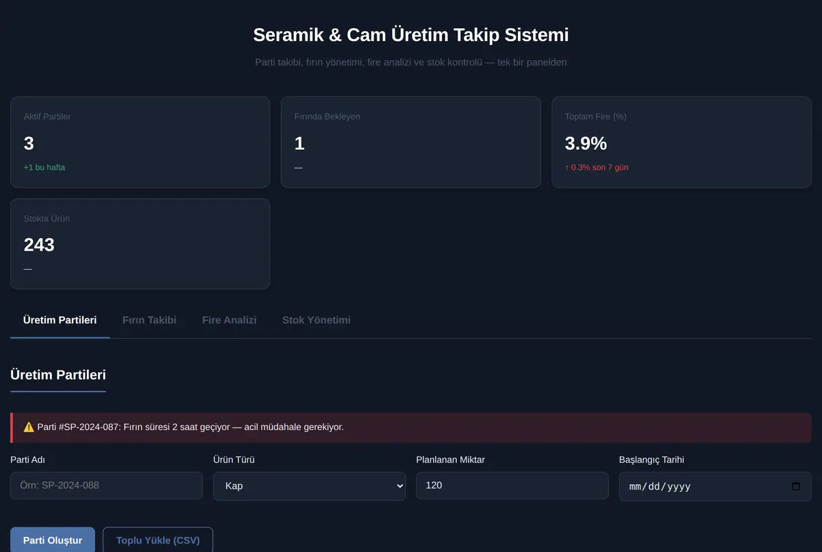 Seramik & Cam Üretim Takip Sistemi ekran görüntüsü 2
