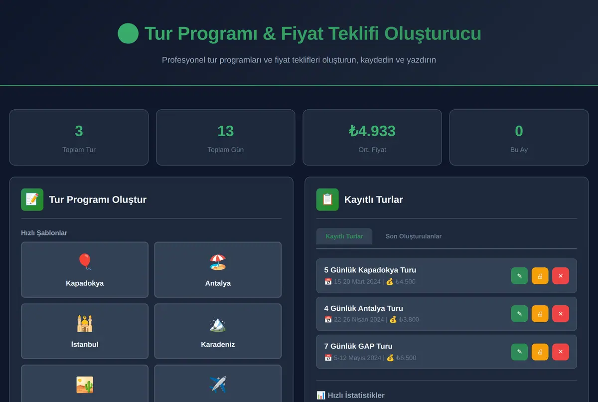 Seyahat Acentaları İçin Tur Programı ve Fiyat Teklifi ekran görüntüsü 2