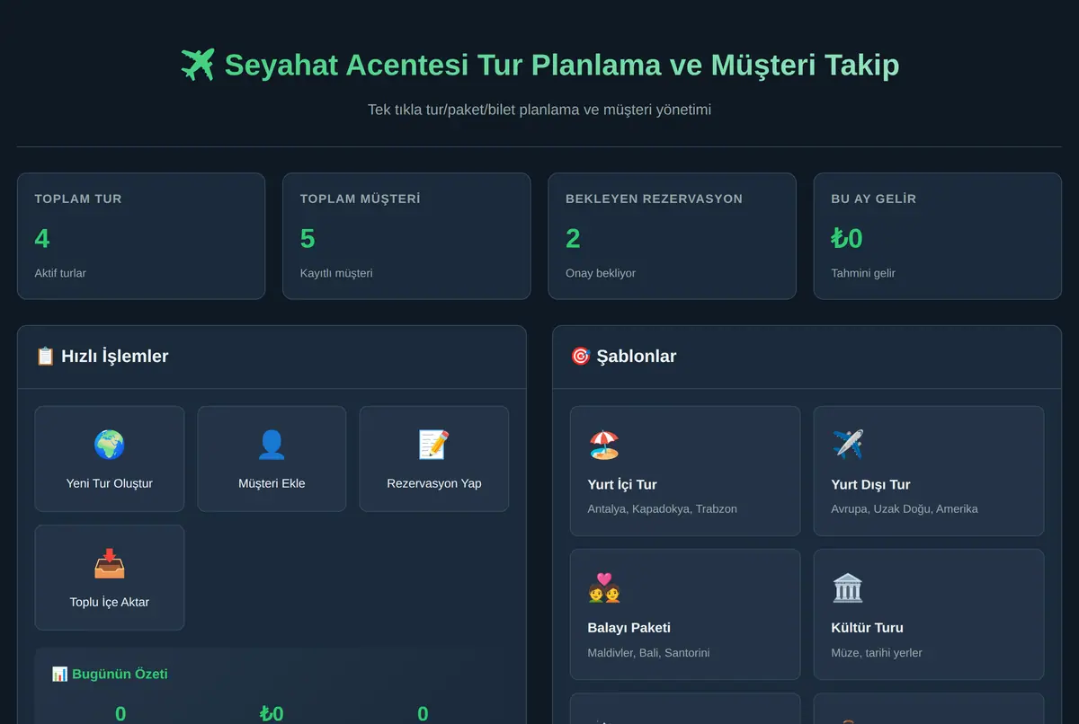 Seyahat Acentesi Tur Planlama ve Müşteri Takip ekran görüntüsü 2