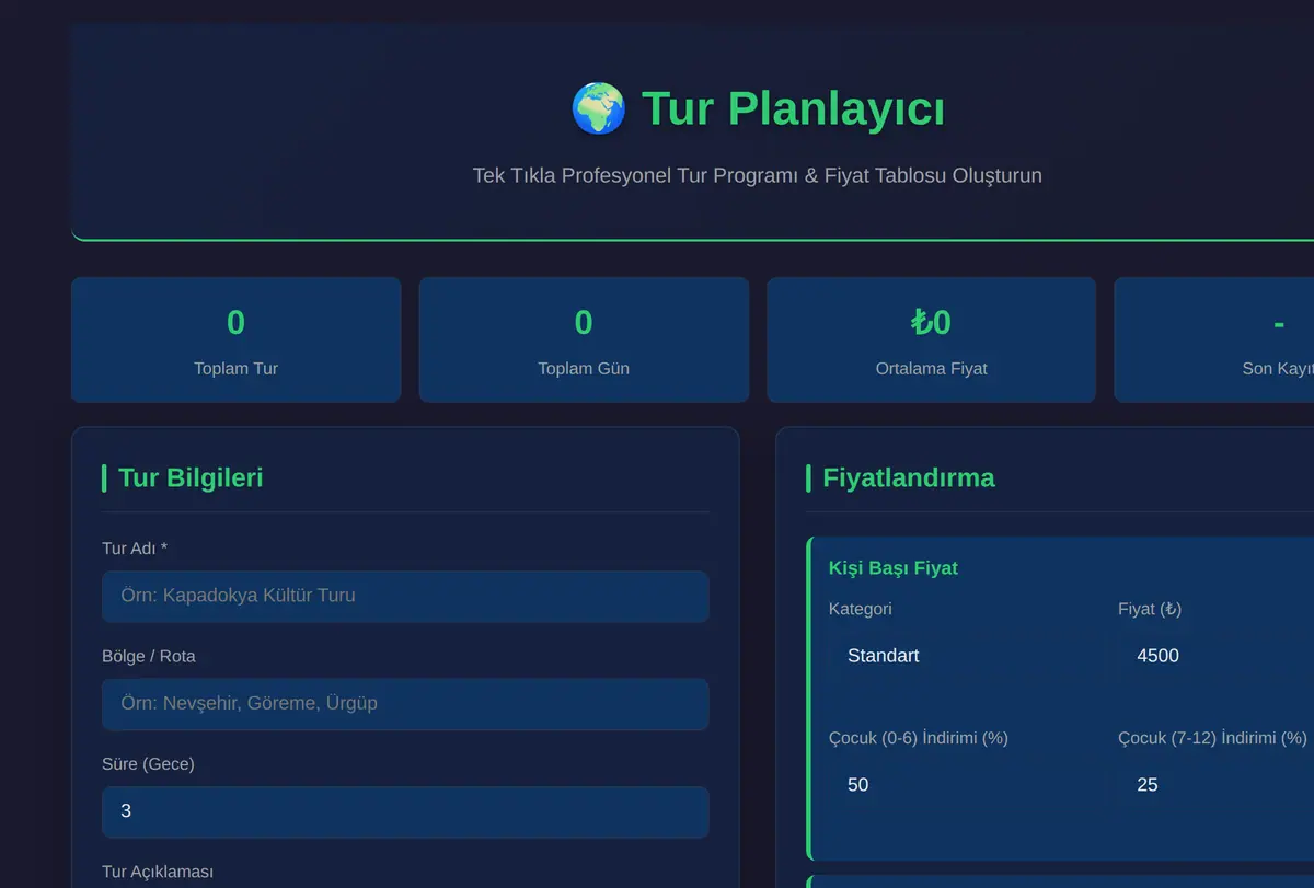 Tur Planlayıcı: Tek Tıkla Program & Fiyat Tablo ekran görüntüsü