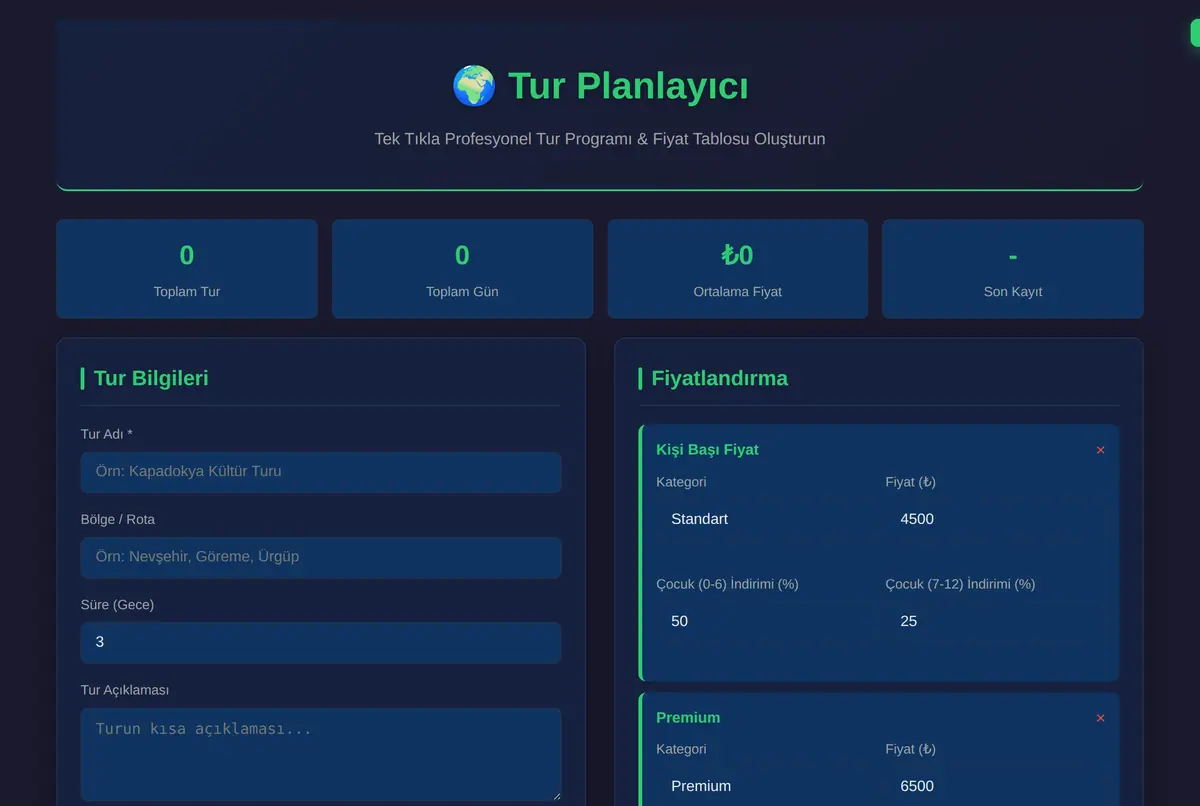 Tur Planlayıcı: Tek Tıkla Program & Fiyat Tablo ekran görüntüsü 2
