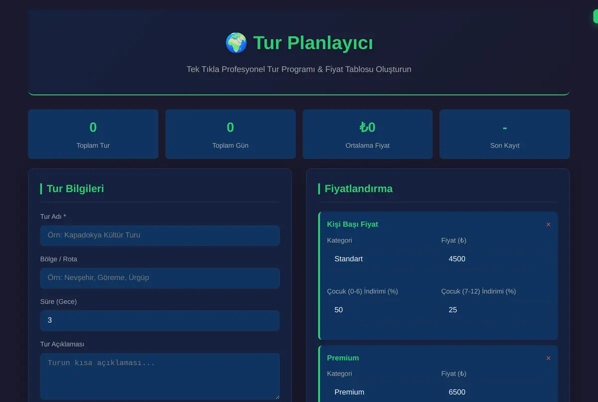 Tur Planlayıcı: Tek Tıkla Program & Fiyat Tablo ekran görüntüsü 3