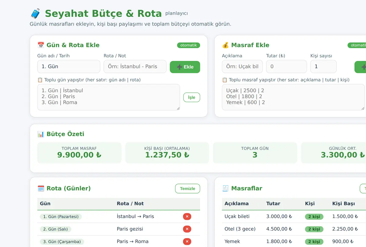 Seyahat Bütçe ve Rota Planlayıcı ekran görüntüsü