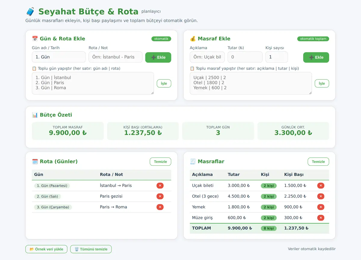 Seyahat Bütçe ve Rota Planlayıcı ekran görüntüsü 3