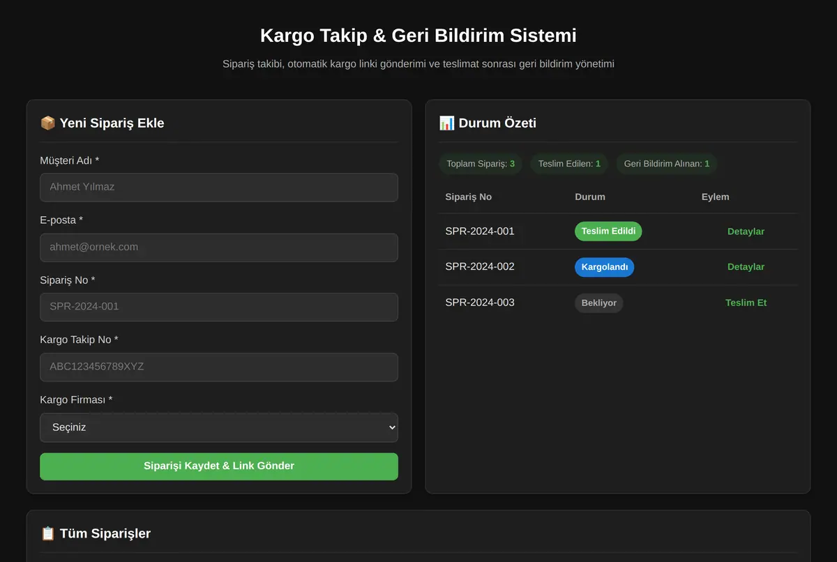 Kargo Takip & Geri Bildirim Sistemi ekran görüntüsü 2