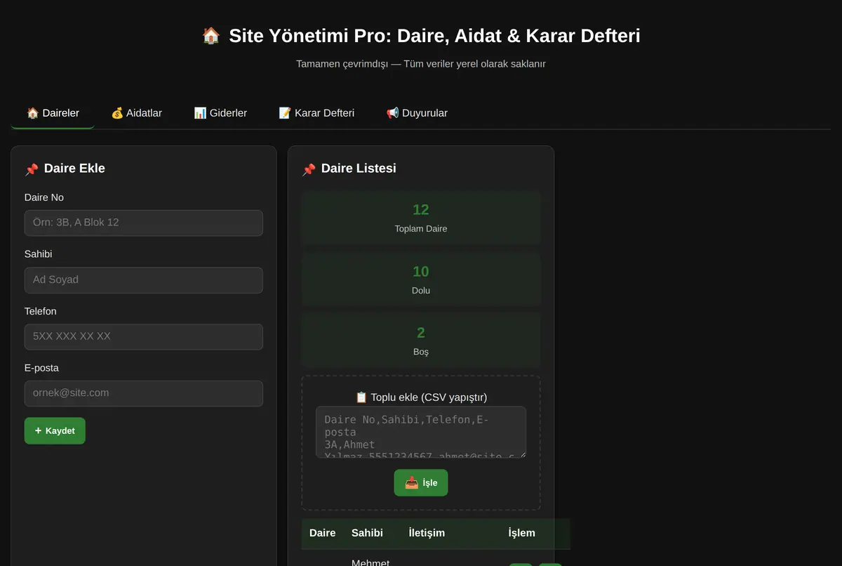 Site Yönetimi Pro: Daire, Aidat & Karar Defteri ekran görüntüsü 2