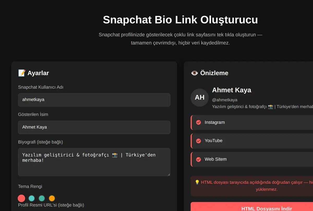 Snapchat Bio Link Oluşturucu ekran görüntüsü