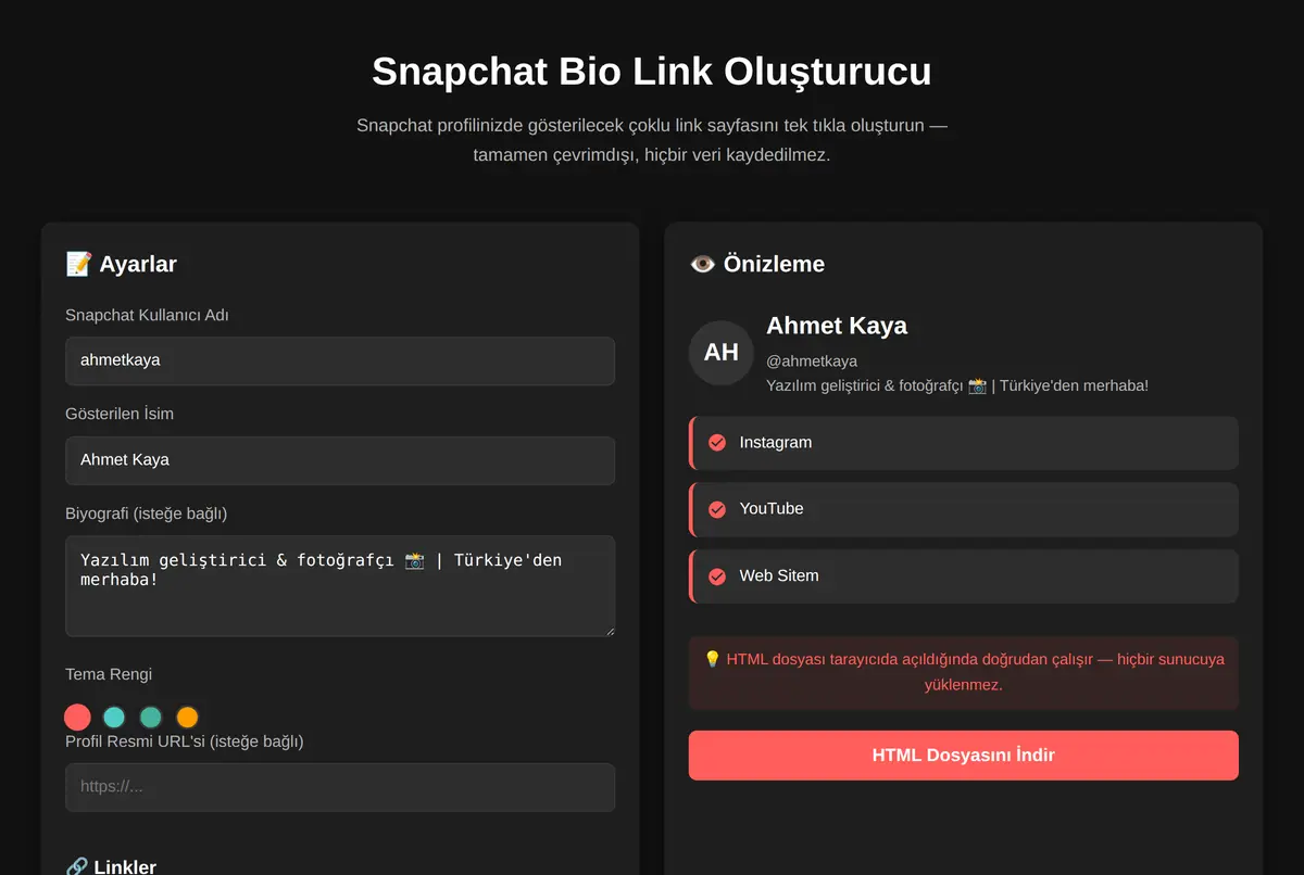 Snapchat Bio Link Oluşturucu ekran görüntüsü 2