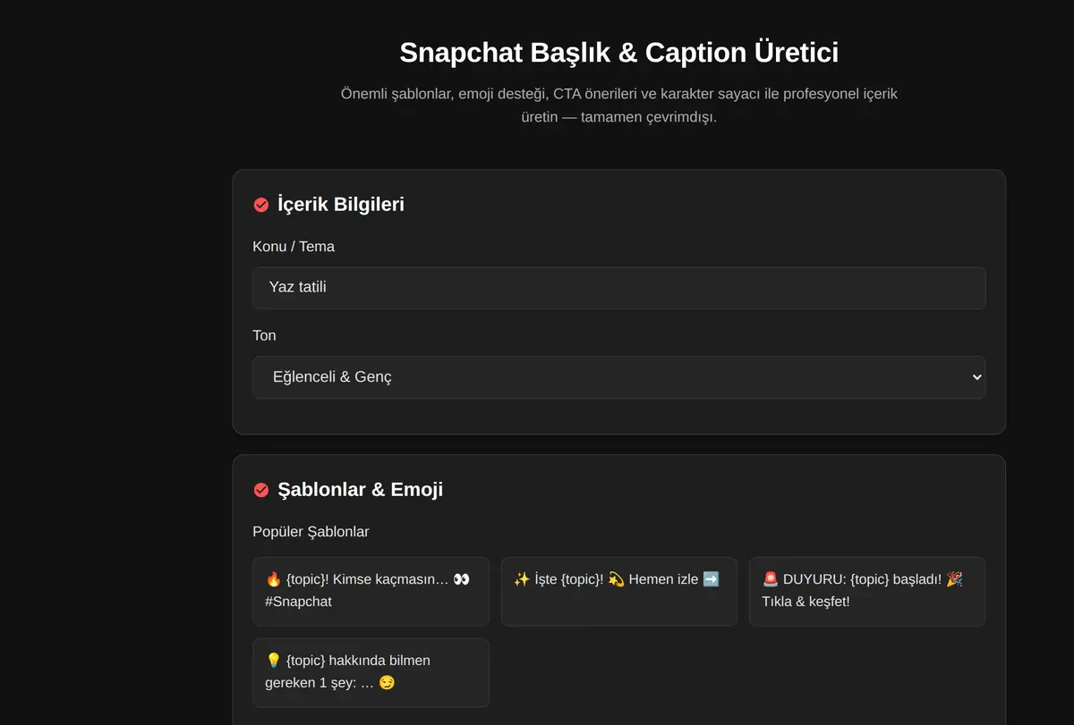 Snapchat Başlık & Caption Üretici ekran görüntüsü