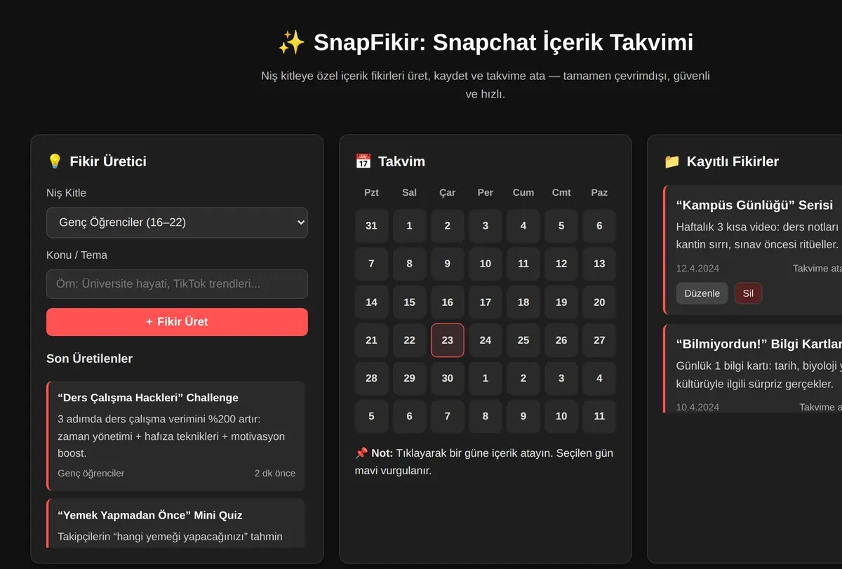 SnapFikir: Snapchat İçerik Takvimi ekran görüntüsü