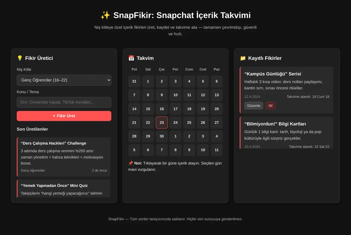 SnapFikir: Snapchat İçerik Takvimi ekran görüntüsü 3