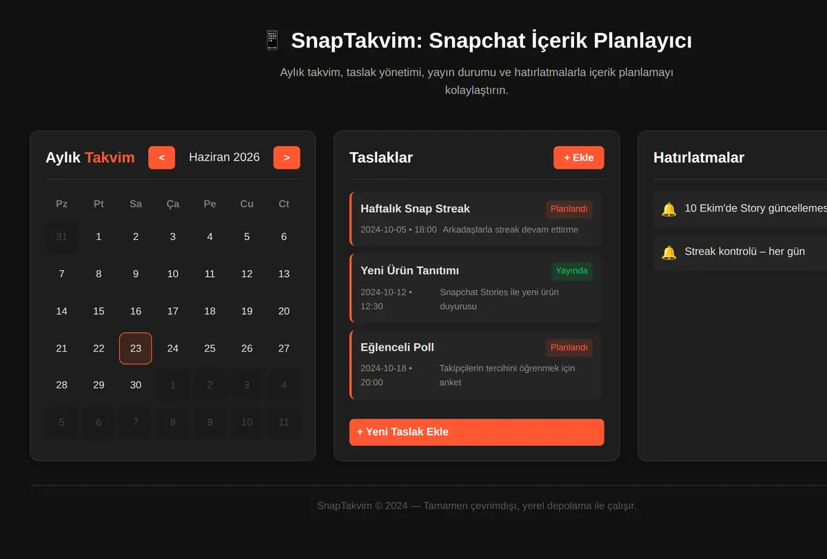 SnapTakvim: Snapchat İçerik Planlayıcı ekran görüntüsü