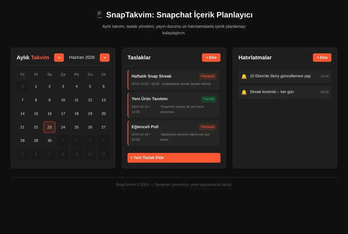 SnapTakvim: Snapchat İçerik Planlayıcı ekran görüntüsü 2
