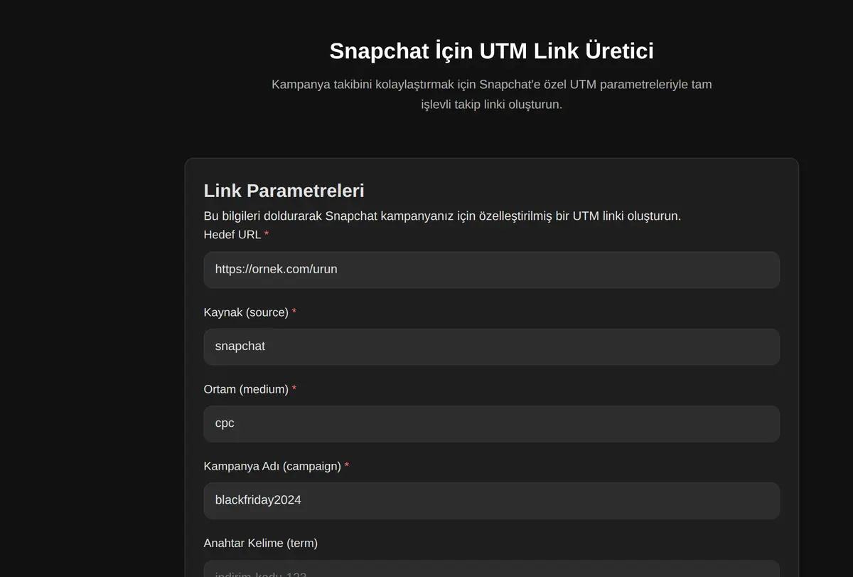Snapchat İçin UTM Link Üretici ekran görüntüsü
