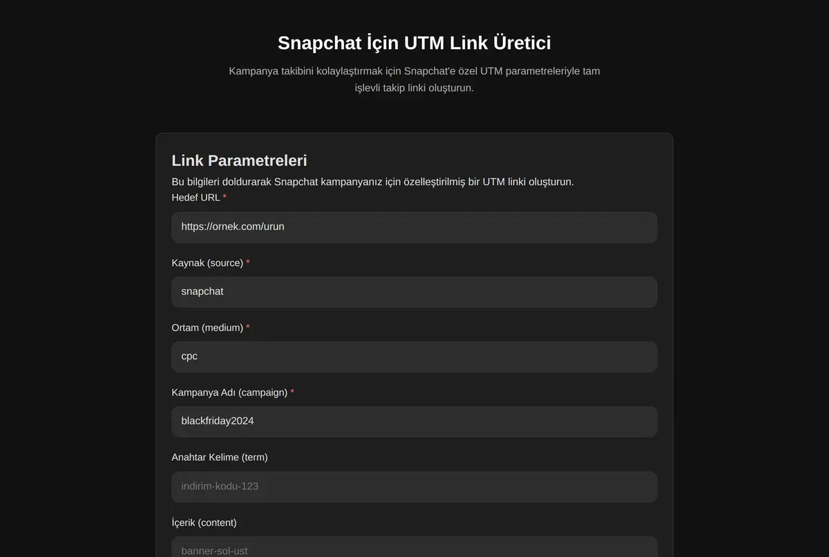 Snapchat İçin UTM Link Üretici ekran görüntüsü 2