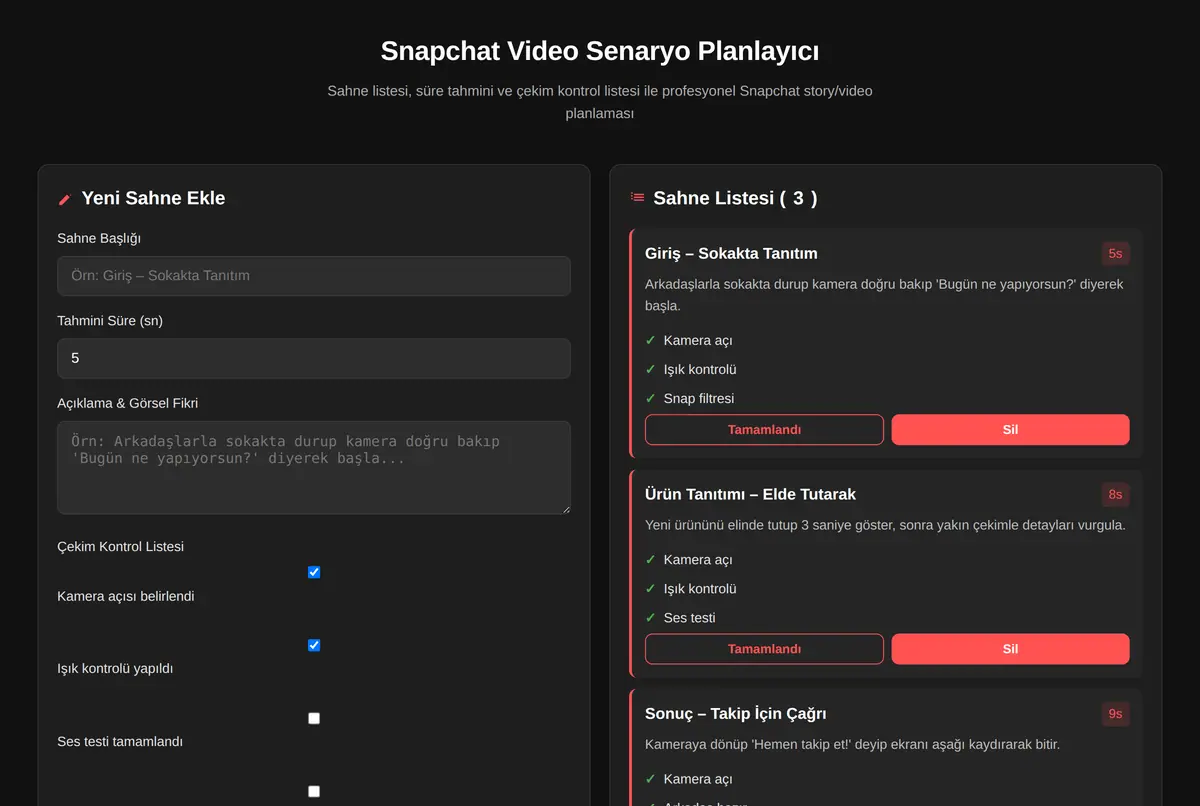 Snapchat Video Senaryo Planlayıcı ekran görüntüsü 2