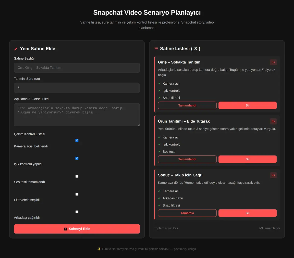 Snapchat Video Senaryo Planlayıcı ekran görüntüsü 3