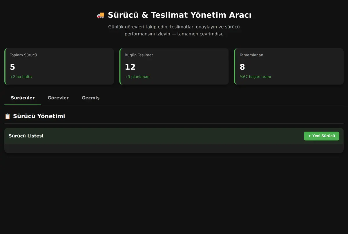 Sürücü & Teslimat Yönetim Aracı ekran görüntüsü 3