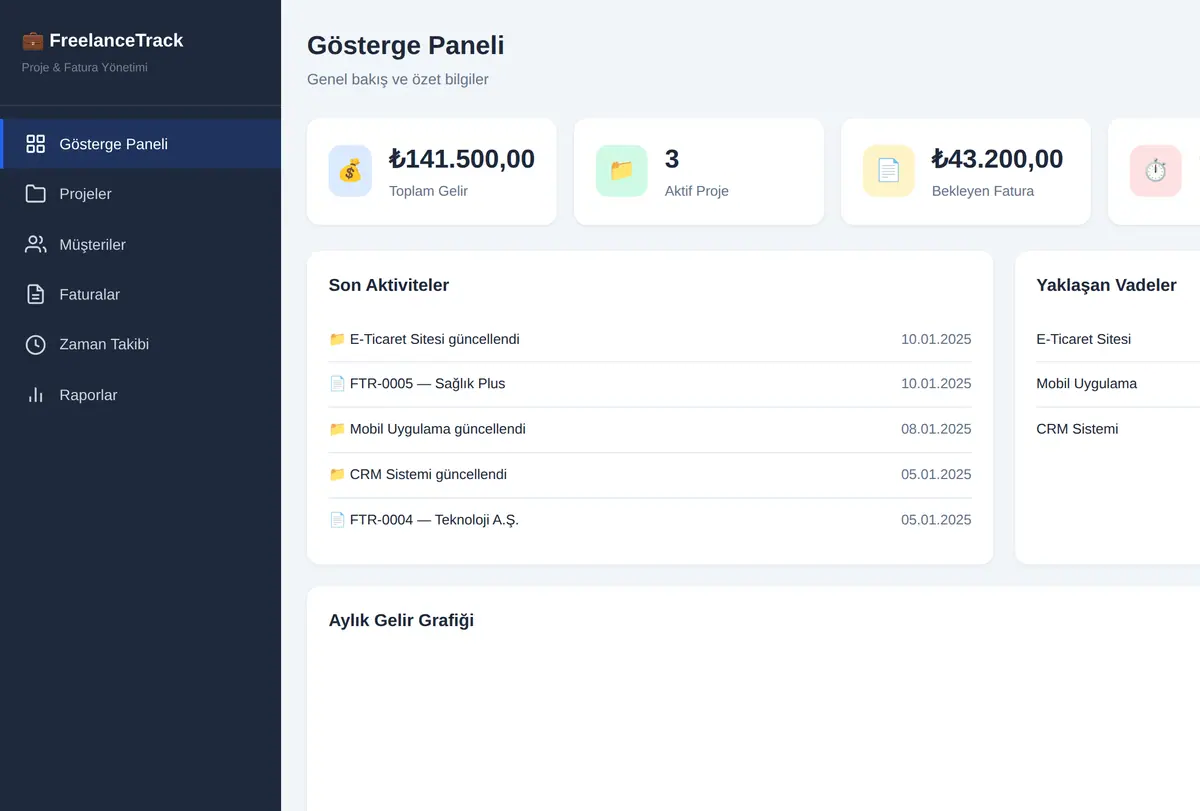 Freelance Proje Takip & Fatura Aracı ekran görüntüsü