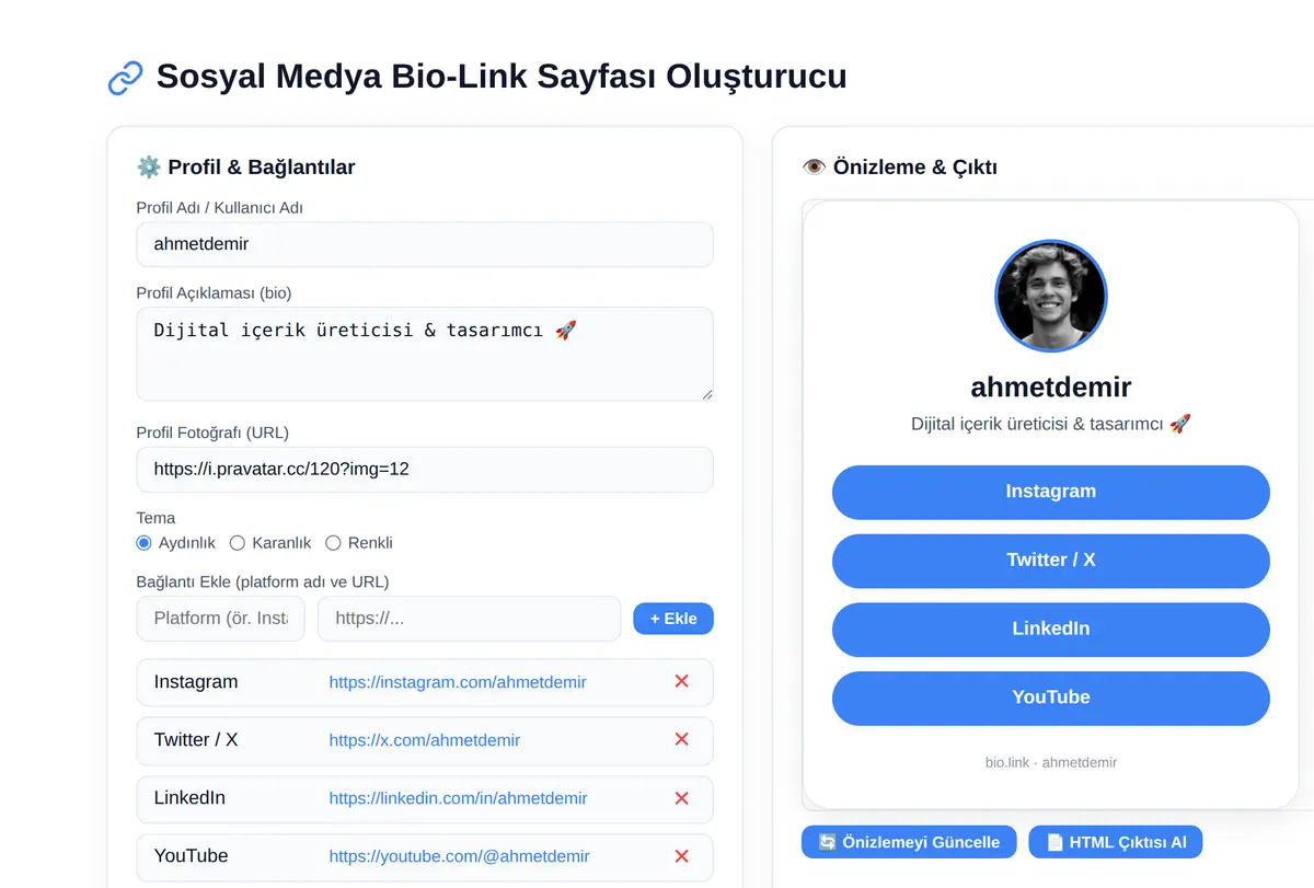 Sosyal Medya Bio-Link Sayfası Oluşturucu ekran görüntüsü