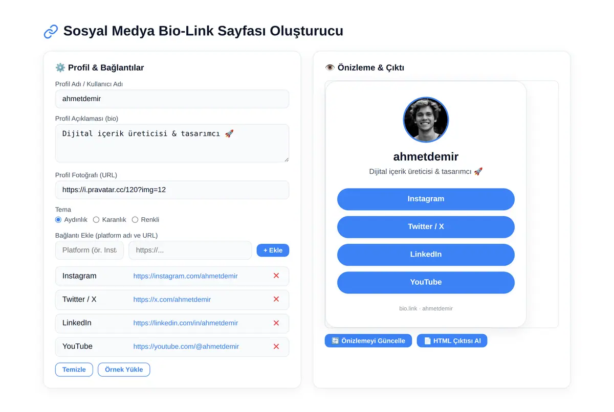 Sosyal Medya Bio-Link Sayfası Oluşturucu ekran görüntüsü 3