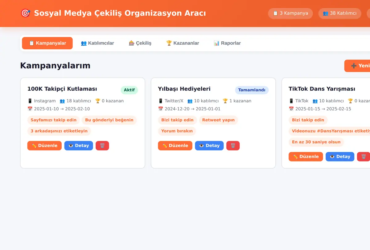 Sosyal Medya Çekiliş Organizasyon Aracı ekran görüntüsü