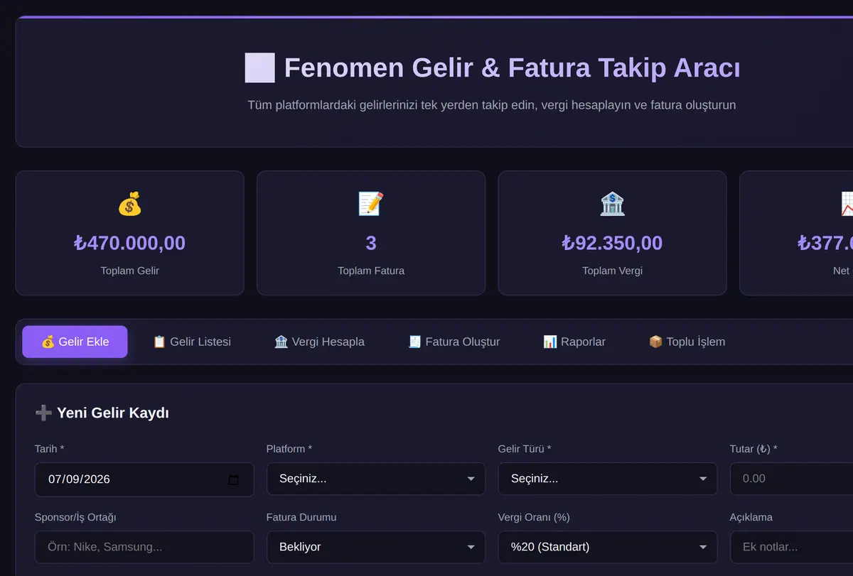 Fenomen Gelir & Fatura Takip Aracı ekran görüntüsü