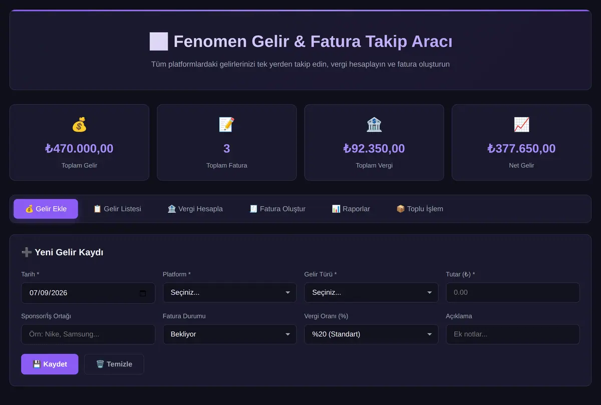 Fenomen Gelir & Fatura Takip Aracı ekran görüntüsü 3