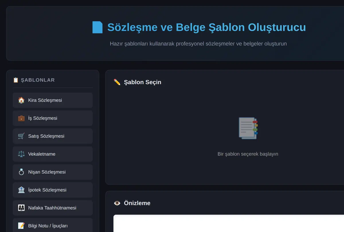 Sözleşme ve Belge Şablon Oluşturucu ekran görüntüsü