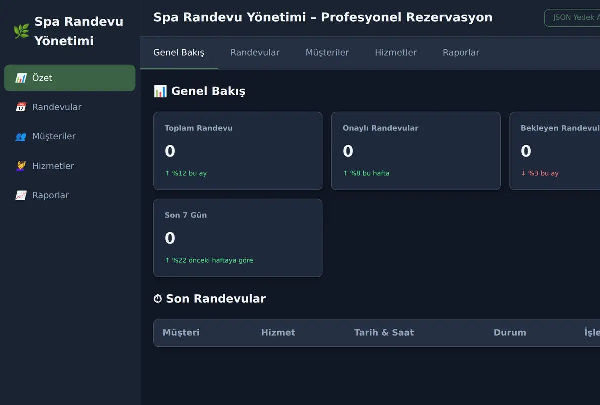 Spa Randevu Yönetimi - Profesyonel Rezervasyon ekran görüntüsü