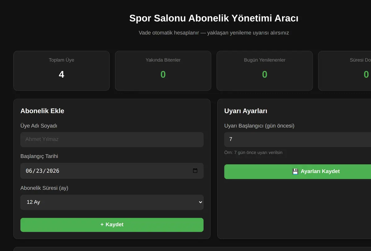 Abonelik Yönetimi Aracı ekran görüntüsü