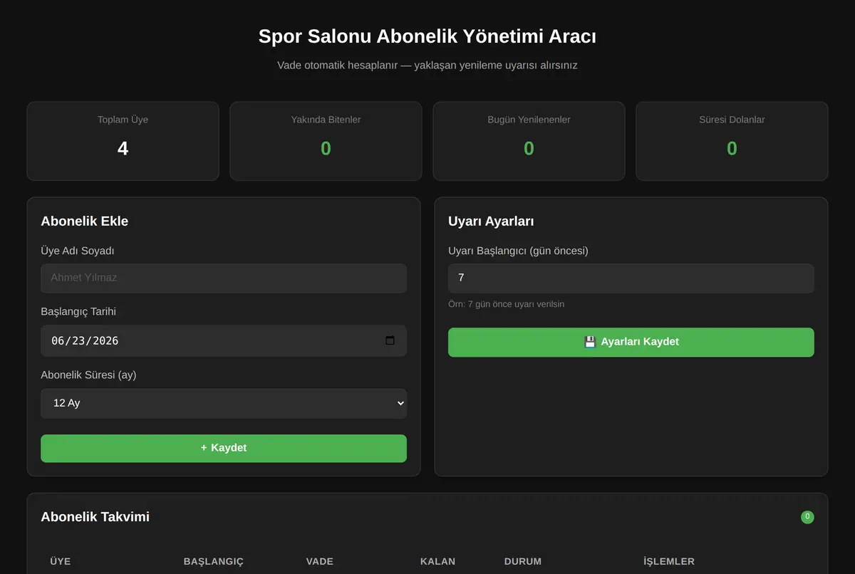 Abonelik Yönetimi Aracı ekran görüntüsü 2
