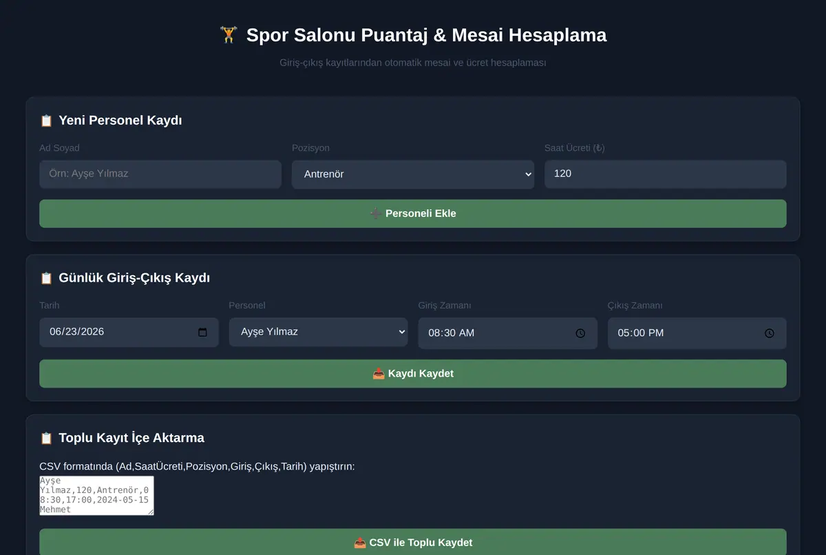 Spor Salonu Puantaj & Mesai Hesaplama ekran görüntüsü 2