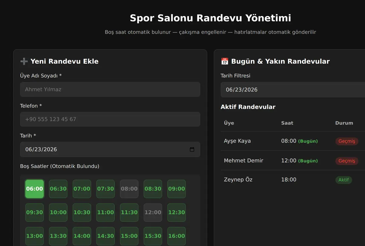 Spor Salonu İçin Akıllı Randevu Yönetimi ekran görüntüsü