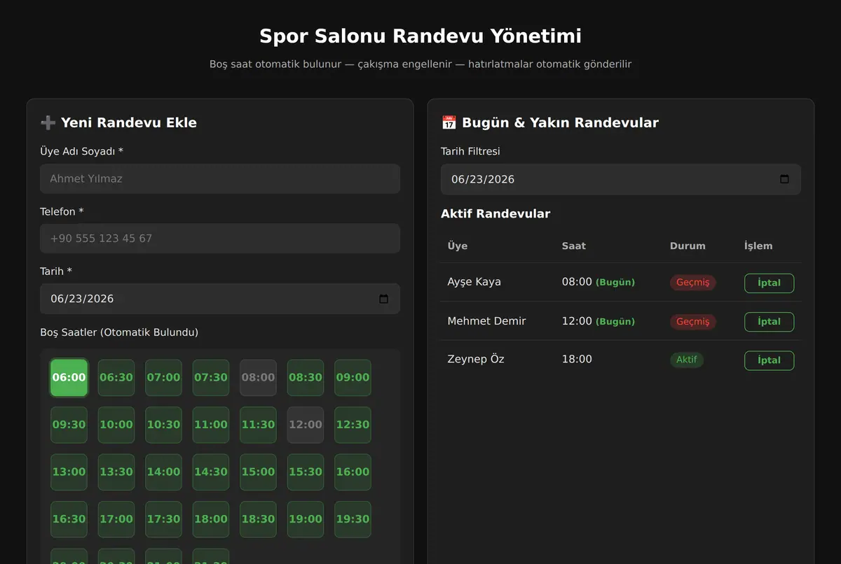 Spor Salonu İçin Akıllı Randevu Yönetimi ekran görüntüsü 2