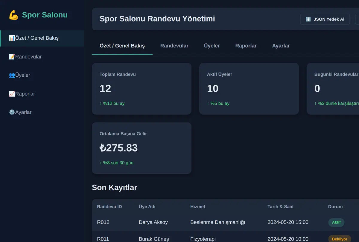 Spor Salonu Randevu Yönetimi ekran görüntüsü