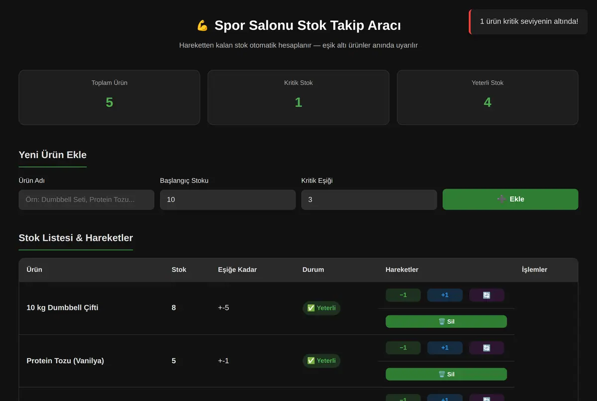 Spor Salonu Stok Takip Aracı ekran görüntüsü 2