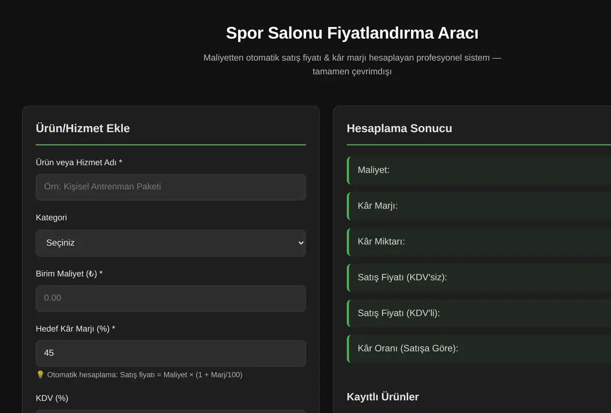 Spor Salonu Abonelik Yönetimi Aracı ekran görüntüsü