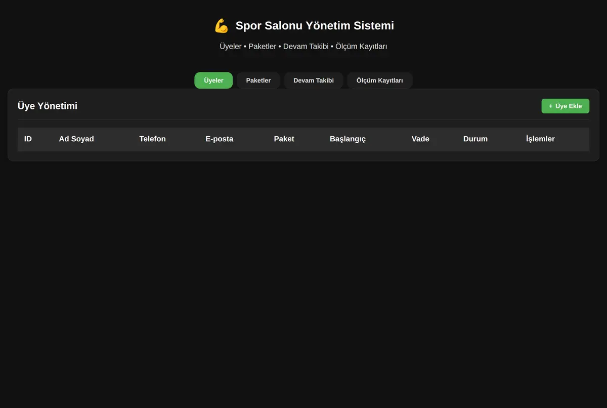 Spor Salonu Yönetim Sistemi ekran görüntüsü 3